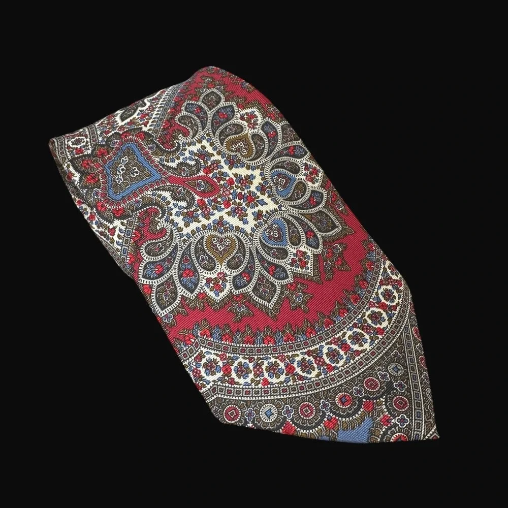 Mallory & Church London Mens Silk Tie Red Blue Paisley Medallion Formal Necktie